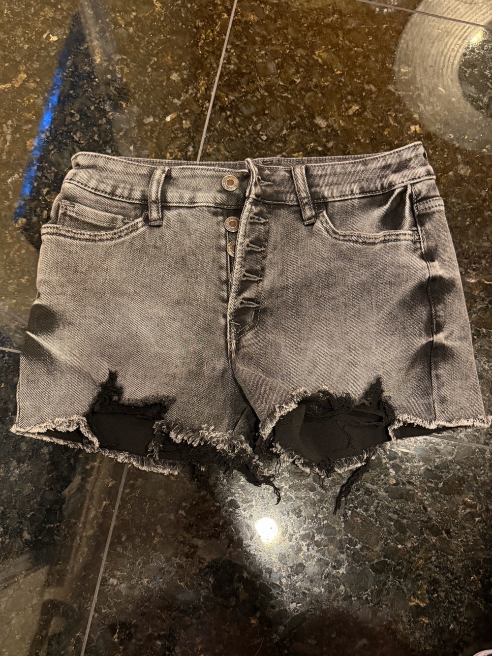 EUC - Vervet Women's Washed Black Distressed Denim Shorts - medium